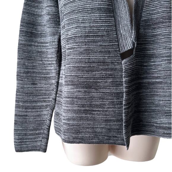 Eileen Fisher Ribbed Knit Open Front Cardigan, Size M, Black/ Gray - Picture 5 of 9